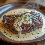 Juicy steak with garlic cream