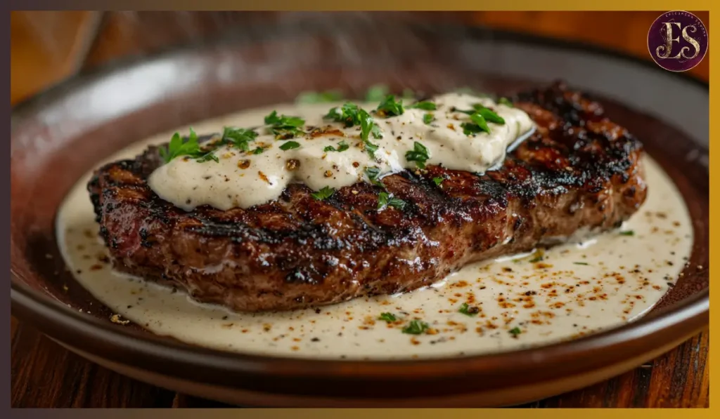 Juicy steak with garlic cream