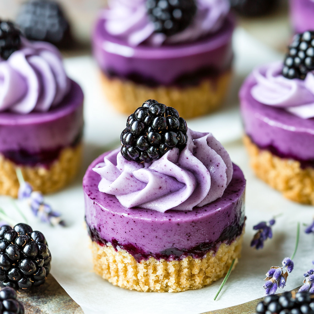 Mini Blackberry Lavender Cheesecakes
