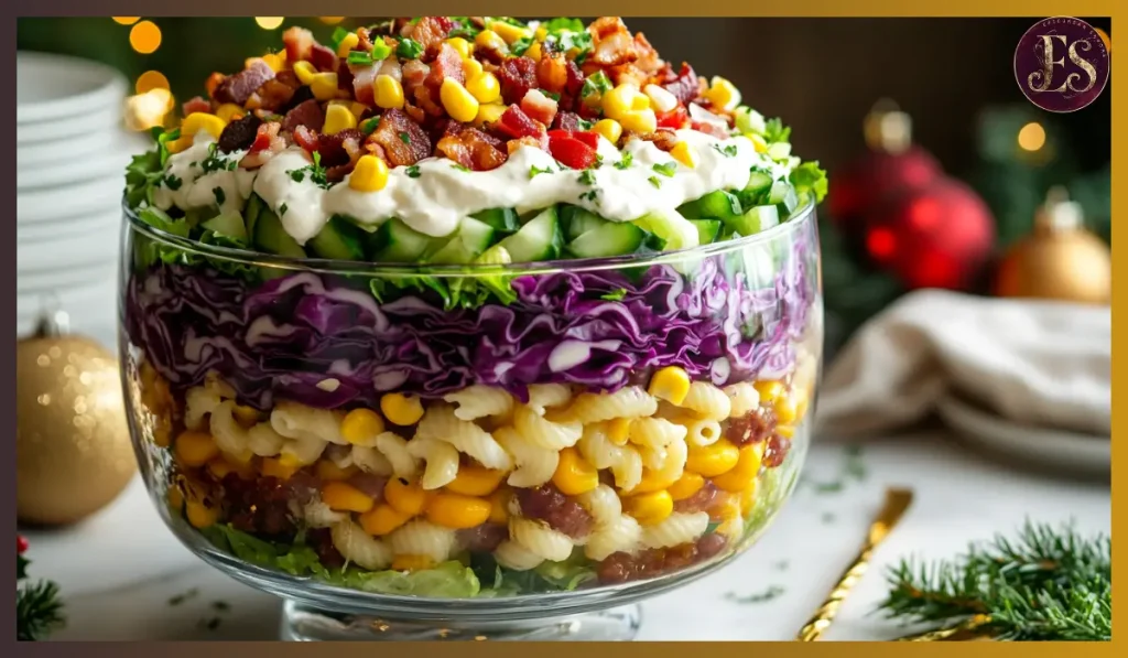 Layered Christmas Pasta Salad